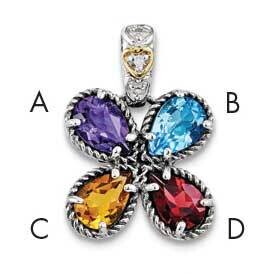 Four-stone and Diamond Mother&#39;s Pendant Sterling Silver &amp; 14k Gold QMPD20/4SY, MPN: QMPD20/4SY,