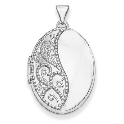 26mm Oval 1/2 Hand Engraved Locket 14k White Gold XL624, MPN: XL624, 191101191800
