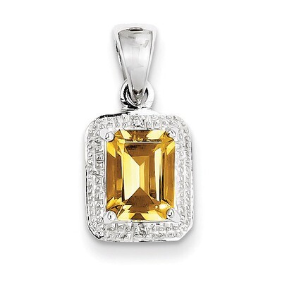 Emerald-cut Citrine &amp; Diamond Pendant Sterling Silver Rhodium QDX785, MPN: QDX785, 883957399232