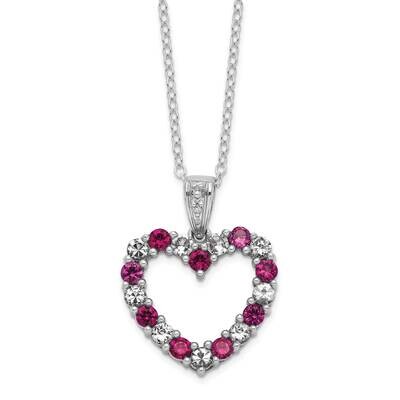 Sterling Silver Created Ruby and White Sapphire Open Heart Necklace PXS2448/CRRCWS-SS