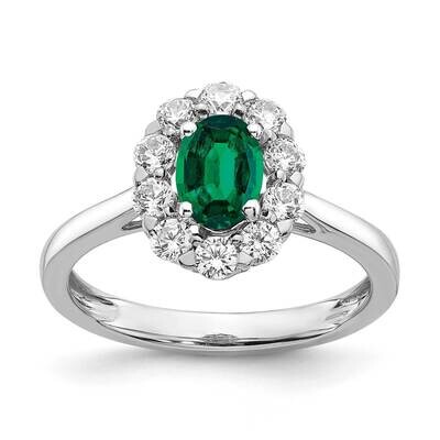 Cr. Oval Emerald &amp; Lab Grown Dias Fashion Ring 14k White Gold RM6990-CE-100-WALG, MPN: RM6990-CE-10…