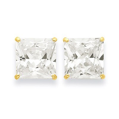 12mm Square Synthetic Diamond Post Earrings 14k Gold XD45CZ, MPN: XD45CZ, 716838210015