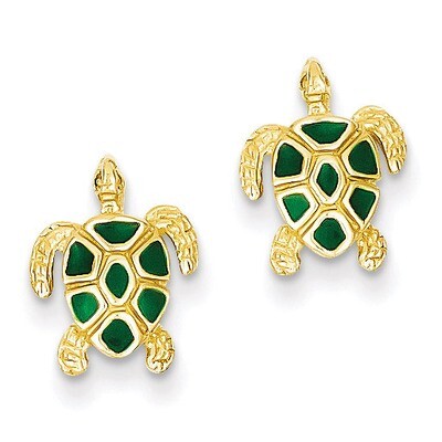 Green Enameled Sea Turtle Post Earrings 14k Gold K4447, MPN: K4447, 637218121649