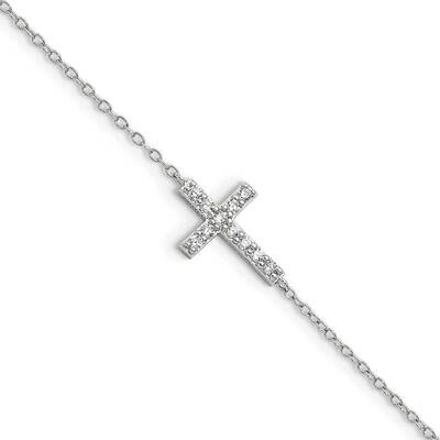 CZ Diamond Sideways Cross W 1 Inch Extender Bracelet 7 Inch Sterling Silver QG3470-7, MPN: QG3470-7…