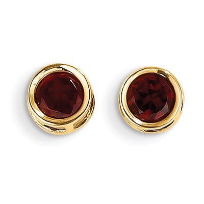 5mm Bezel Garnet Stud Earrings 14k Gold XBE144, MPN: XBE144, 883957341453