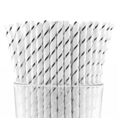 Pack of 150 Shiny Silver Narrow Stripe Bio-degradable Paper Straws GM22607, MPN: GM22607, 788089150…