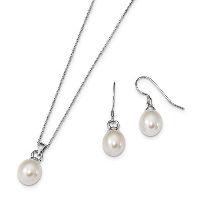10-11mm Cultured Freshwater Pearl Earring Necklace Set Sterling Silver Rhodium-plated QH5384SET, MP…