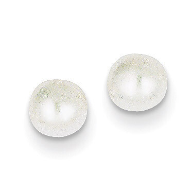 5-6mm White Button Cultured Pearl Stud Earrings 14k Gold X50BW, MPN: X50BW, 815479016281