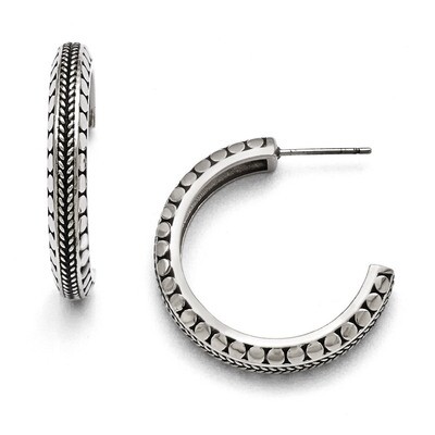 Polished and Antiqued Post Hoop Earrings - Stainless Steel SRE759 by Chisel, MPN: SRE759, 886774986…
