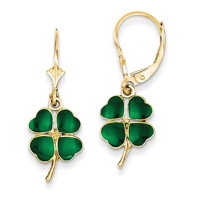 Enameled Clover Leverback Earrings 14k Gold FB585E, MPN: FB585E, 886774095684