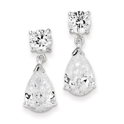Pear Shaped Dangle Earrings Sterling Silver Diamond QE1058, MPN: QE1058, 883957921563