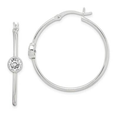 Polished Hoop Earrings Sterling Silver CZ Diamond QE14636, MPN: QE14636, 883957962139