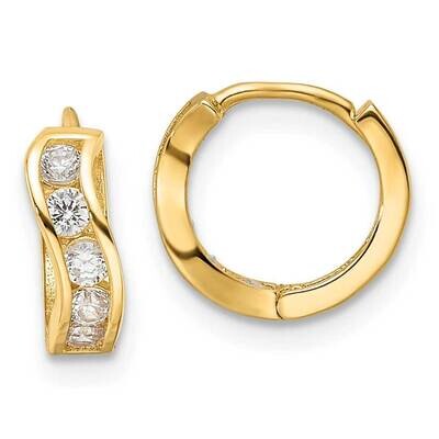 CZ Diamond Wavy Hinged Huggie Hoop Earrings 14k Gold Polished GK1144 by Madi K, MPN: GK1144, 883957…