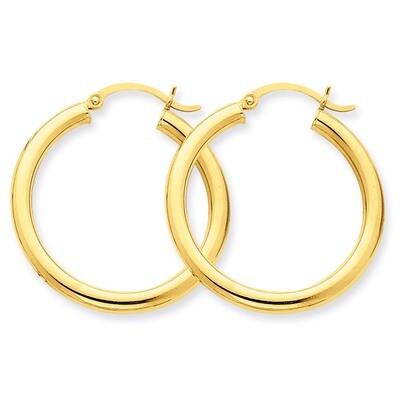 Polished 3mm Round Hoop Earrings 10k Gold 10T936, MPN: 10T936, 883957896229