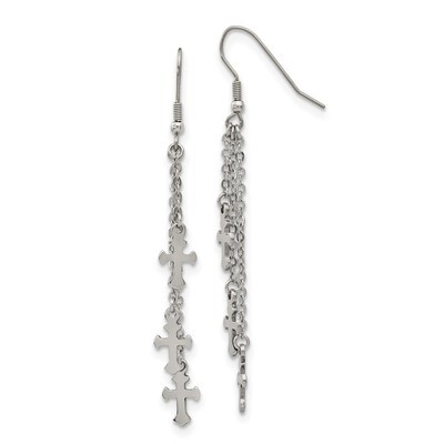 Multi Strand Cross Dangle Shepherds Hook Earrings Stainless Steel SRE908 by Chisel, MPN: SRE908, 19…