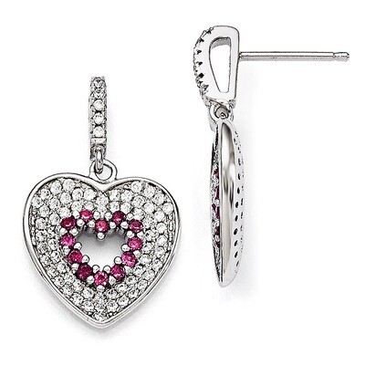 Heart Dangle Post Earrings Sterling Silver &amp; Cubic Zirconia QMP1119, MPN: QMP1119, 883957055541