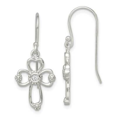 Cross Shepherd Hook Earrings Sterling Silver Cz Diamond QE16582, MPN: QE16582, 196904166956