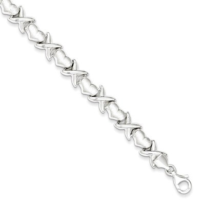 8 Inch Satin X Hearts Bracelet Sterling Silver Polished QG3311-8, MPN: QG3311-8, 191101192982