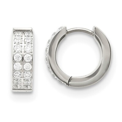 2 Rows of Diamond CZ Hinged Hoop Earrings Stainless Steel Polished SRE1142 by Chisel, MPN: SRE1142,…