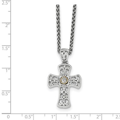 Diamond Cross Necklace Sterling Silver &amp; 14k Gold QTC1170, MPN: QTC1170, 886774377612