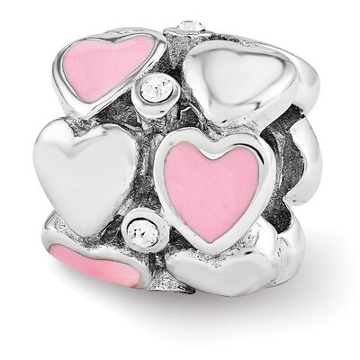 Pink Enameled with Swarovski Elements Hearts Bea - Sterling Silver QRS3488, MPN: QRS3488, 886774613…