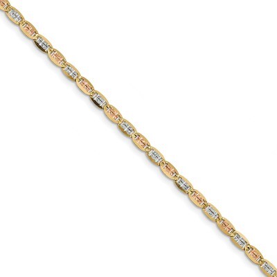 7 Inch 3.8mm Tri-color Pave Valentino Chain 14k Gold &amp; Rhodium PVL080-7, MPN: PVL080-7, 886774561080