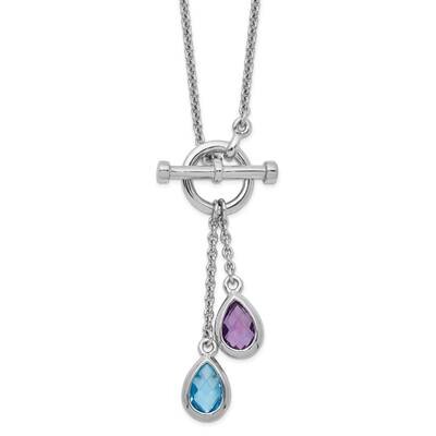 Amethyst and Light Swiss Blue Topaz Necklace Sterling Silver Rhodium-plated QG5294-18, MPN: QG5294-…