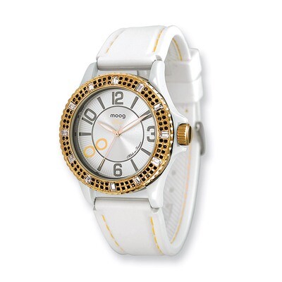 Moog Huit IP-plated Silver Dial White Silicon Strap Watch - Fashionista, MPN: XWA4181,