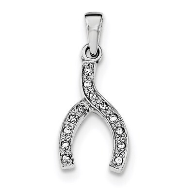 CZ Diamond Wishbone Pendant Sterling Silver Rhodium-plated QC8651, MPN: QC8651, 191101360848