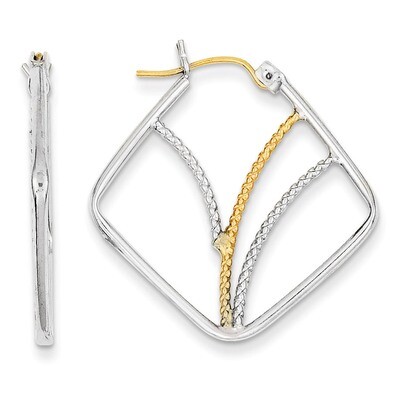 Sterling Silver with 14k Gold Polished Twisted Squares Hoop Earrings QE11043
