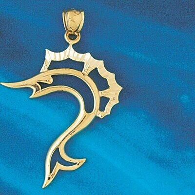 Dazzlers Jewelry Marlin Sailfish Pendant Necklace Charm Bracelet in Yellow, White or Rose Gold 526,…