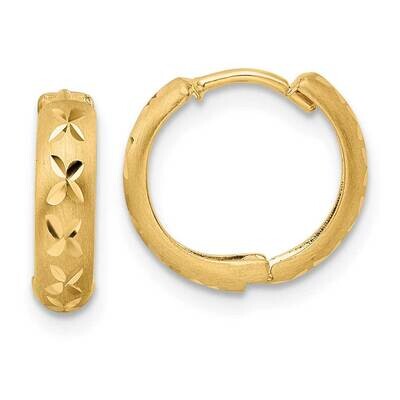 Diamond-Cut x Satin 3x13mm Hinged Hoop Earrings 14k Gold TM809, MPN: TM809, 191101801235