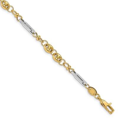 Gold Polished &amp; Textured Fancy Link Bracelet 14k Two-tone Gold SF2706-7.5, MPN: SF2706-7.5, 1911019…