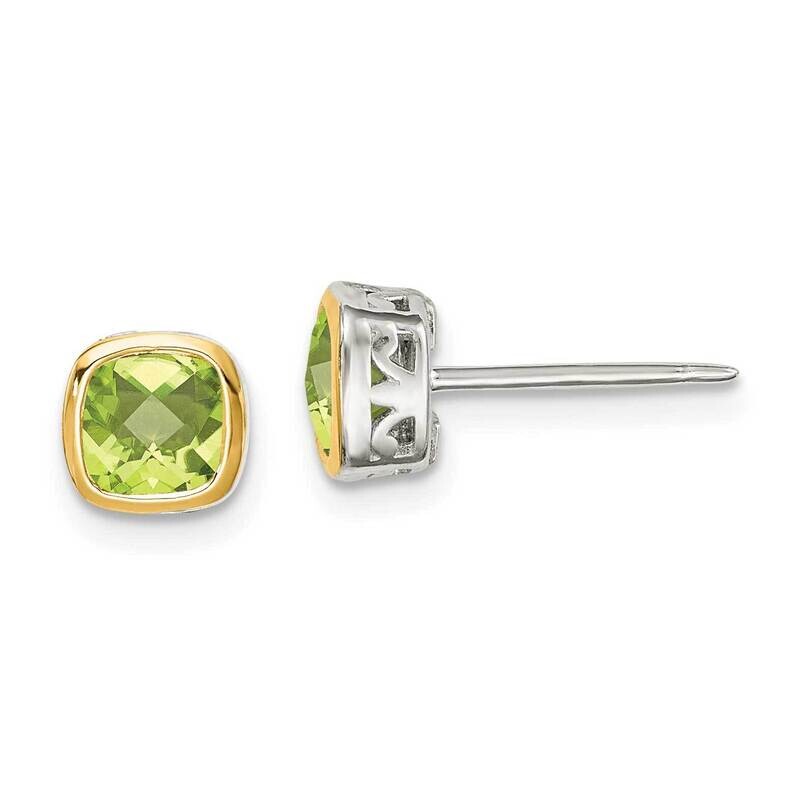 Peridot Square Stud Earrings Sterling Silver with 14k Gold Accent QTC1731