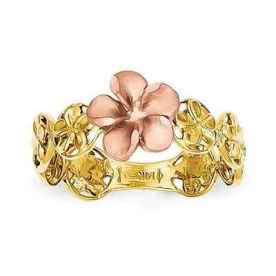 Diamond-cut Plumeria Flower Ring 14k Yellow &amp; Rose Gold K5126, MPN: K5126, 191101455636