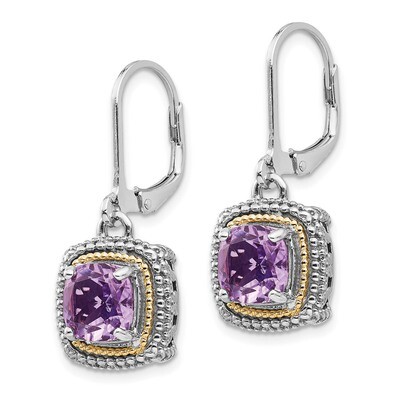 Amethyst Leverback Earrings Sterling Silver &amp; 14k Gold QTC1257, MPN: QTC1257, 191101465550