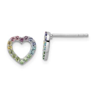 Rainbow Nano Crystal Heart Post Earrings Sterling Silver Rhodium-plated QE16593, MPN: QE16593, 1969…