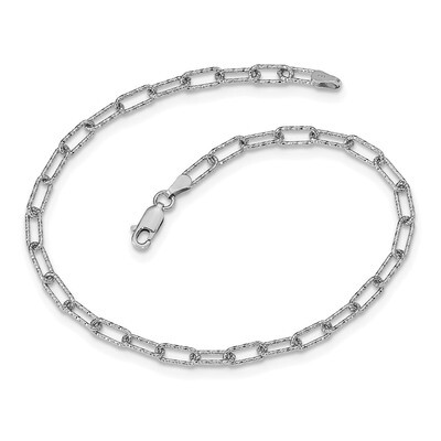 Leslie&#39;s Polished Textured Link Anklet Sterling Silver Rhodium-plated HB-QLF1094-10, MPN: QLF1094-1…