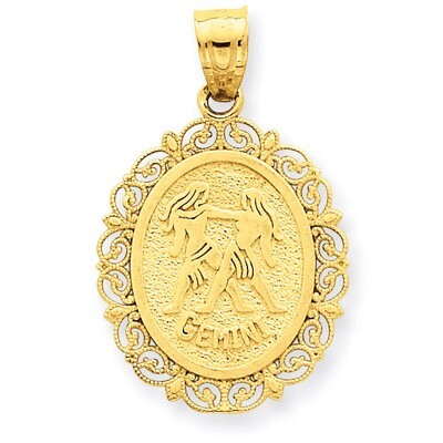 Polished Gemini Zodiac Oval Pendant 14k Gold Solid Satin C2845, MPN: C2845, 883957017419