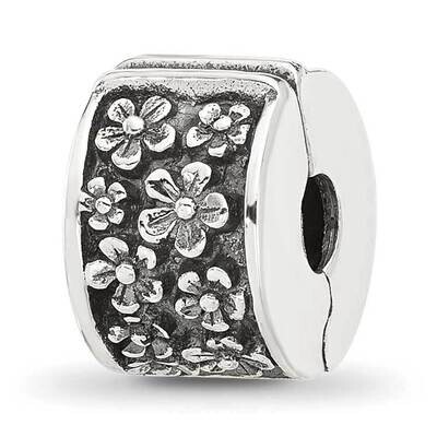 Antiqued Floral Clip Bead Sterling Silver QRS4390, MPN: QRS4390,