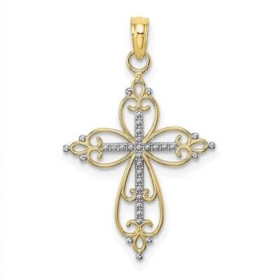 Rhodium Beaded Cross Charm 10k Gold 10K9443, MPN: 10K9443,