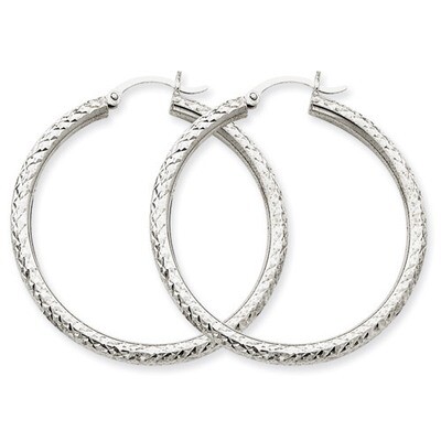 Diamond-cut 3mm Round Hoop Earrings 10k White Gold 10TC257, MPN: 10TC257, 883957896557