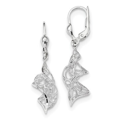 Polished Twisted Diamond -cut Dangle Leverback Earrings 14k white Gold TH952, MPN: TH952, 191101146…