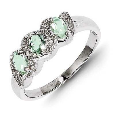 Green Quartz &amp; Diamond Ring Sterling Silver Rhodium QDX446, MPN: QDX446, 883957479606