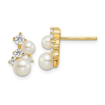 Fwc Pearl &amp; CZ Diamond Post Earrings Sterling Silver Gold-Plated QE16340, MPN: QE16340, 196904168875