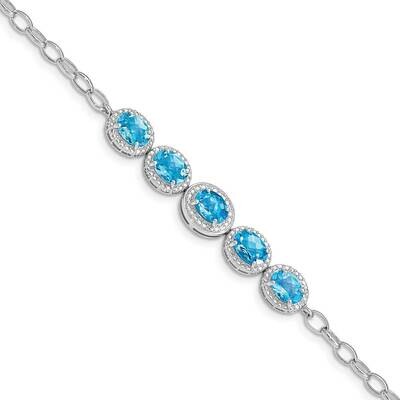 Blue Topaz Bracelet Sterling Silver Rhodium Plated QG5060-8, MPN: QG5060-8, 883957226361