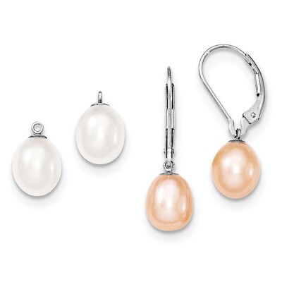 7-8mm Multi-Color Cultured Freshwater Pearl Leverback 2pc Enhancer Earrings Sterling Silver Rhodium…