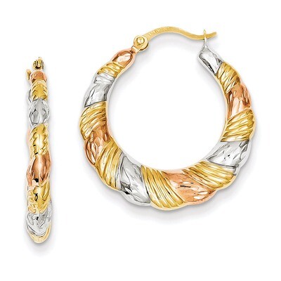 Hollow Scalloped Hoop Earrings 14k Gold &amp; White and Rose Rhodium TL771, MPN: TL771, 886774562810