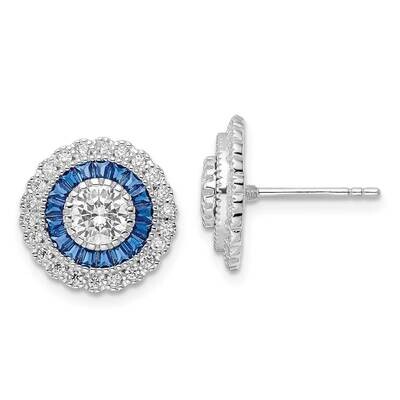 Blue &amp; White CZ Diamond Round Post Earrings Sterling Silver Rhodium-Plated Polished QE15765, MPN: Q…