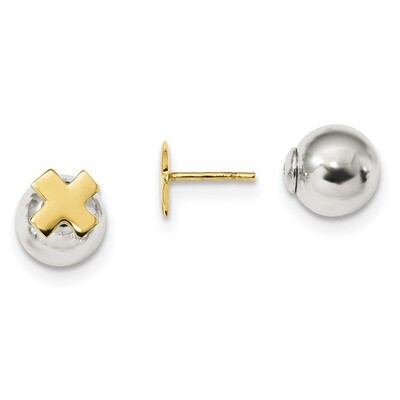 Cross Front Back Post Earrings Sterling Silver Gold-tone QE13324, MPN: QE13324, 191101235771